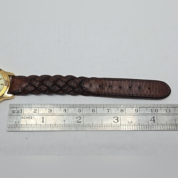 1996 Guess Watch Gold Tone Date Brown Braided Strap Vintage Style New Battery